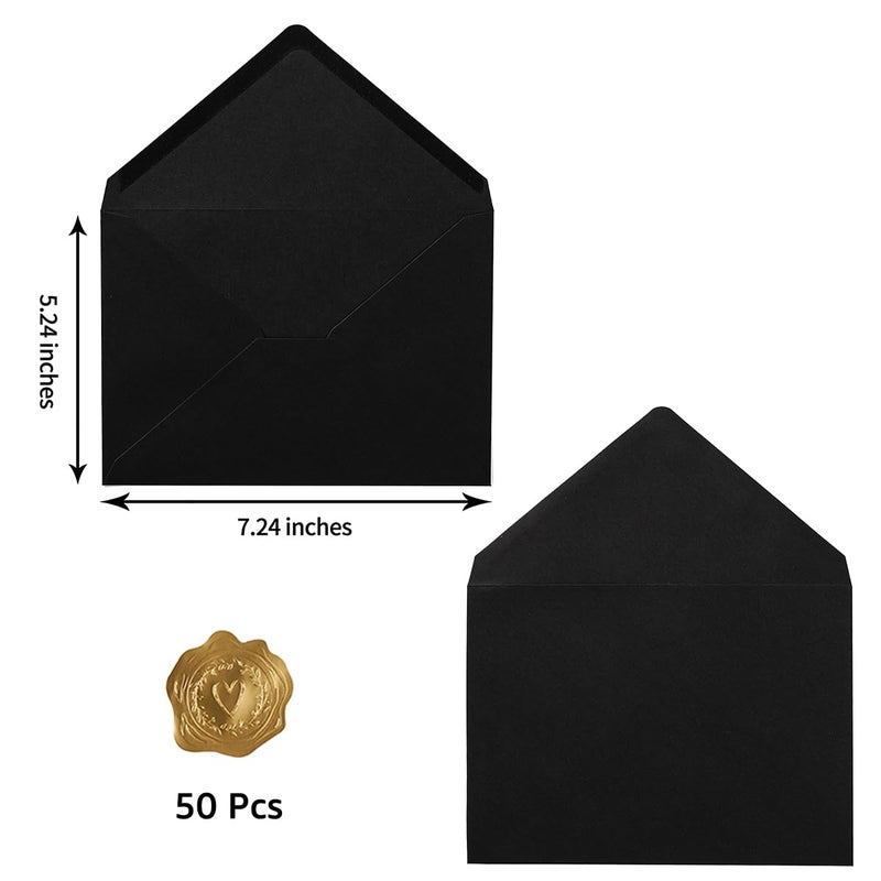 Toperd 50 Pack A7 Colorful 5x7 Envelopes V Flap Invitation Envelopes for 5x7 Cards  Birthday  Weddings  Graduations  Greeting Cards  Baby Shower 5.24 x 7.24 Inches (Black) - Image 2